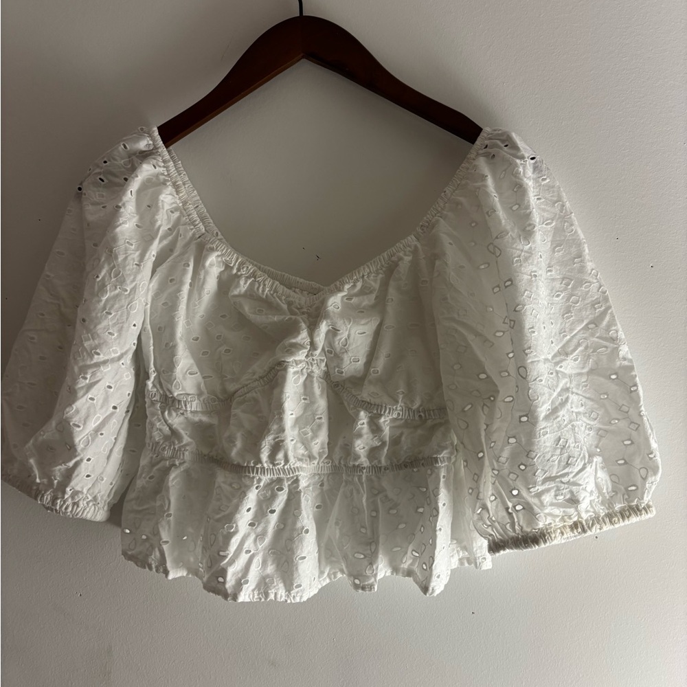 a new day White Eyelet Puff Sleeve Blouse